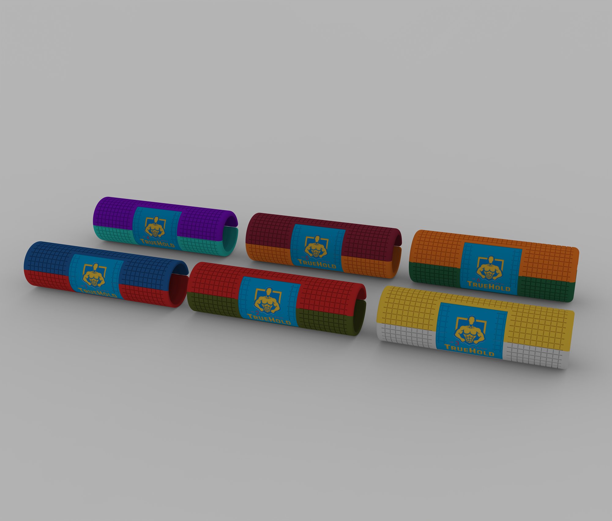 All 6 TrueHold dumbbell sleeve models together, smallest to largest